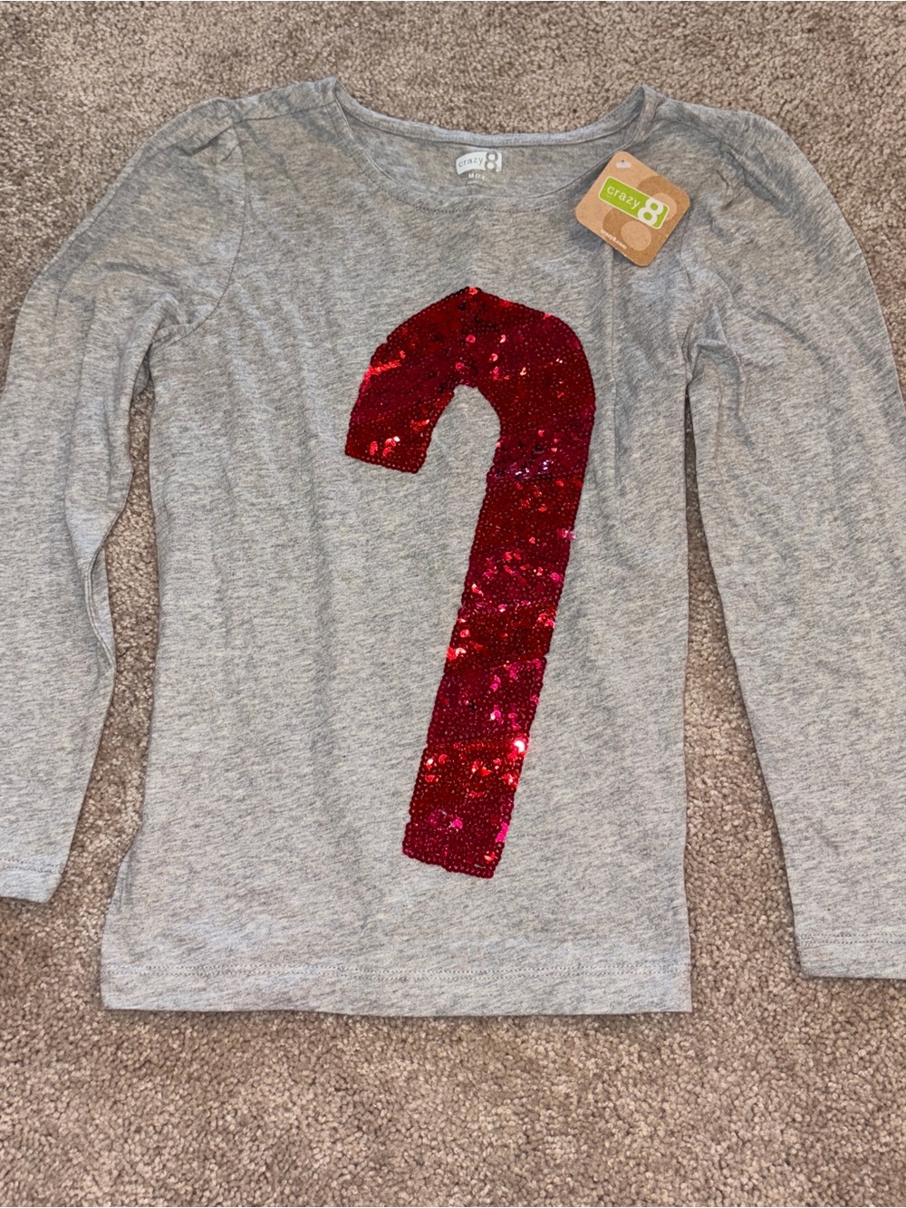 NWT Girl’s Crazy 8 Candy Cane Long Sleeve Grey Shirt Size: M